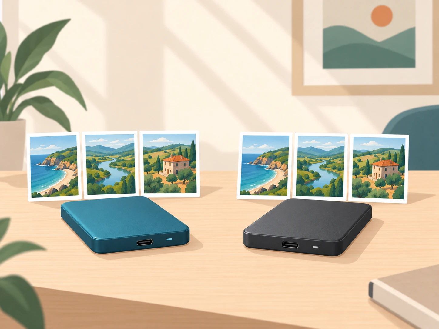 Illustrated matching media copies on two separate storage drives.